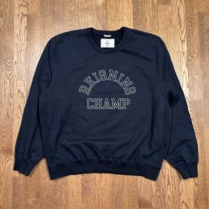 Reigning Champ Midweight Terry Arch Logo Navy Blue Crewneck Sweatshirt Mens XL